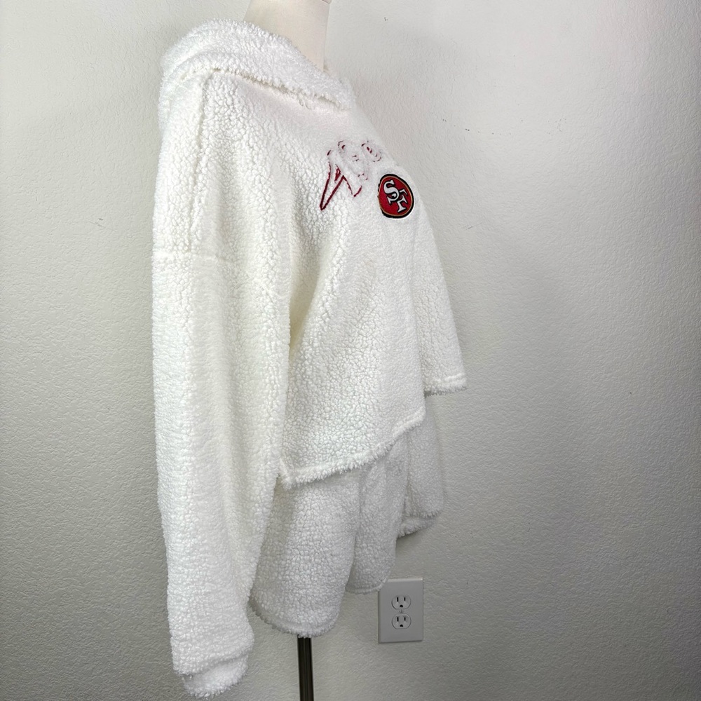 San Francisco 49ers White Sherpa Lounge Set Hoodie Shorts NFL Women’s M - Picture 4 of 13
